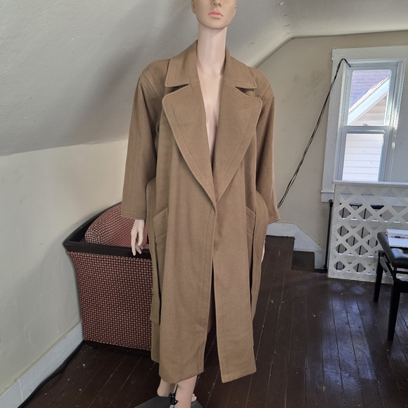 VTG Yves Saint Laurent Rive Gauche Wool Wrap Coat Camel Brown Belted EU 36 US 4 - Picture 5 of 16